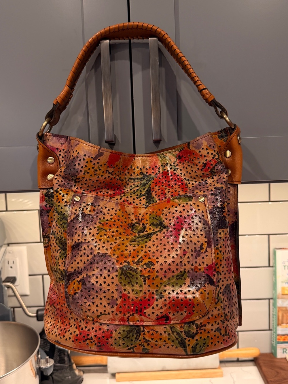 Patricia Nash Octavia Perforated Rainforest Leather Bucket Bag